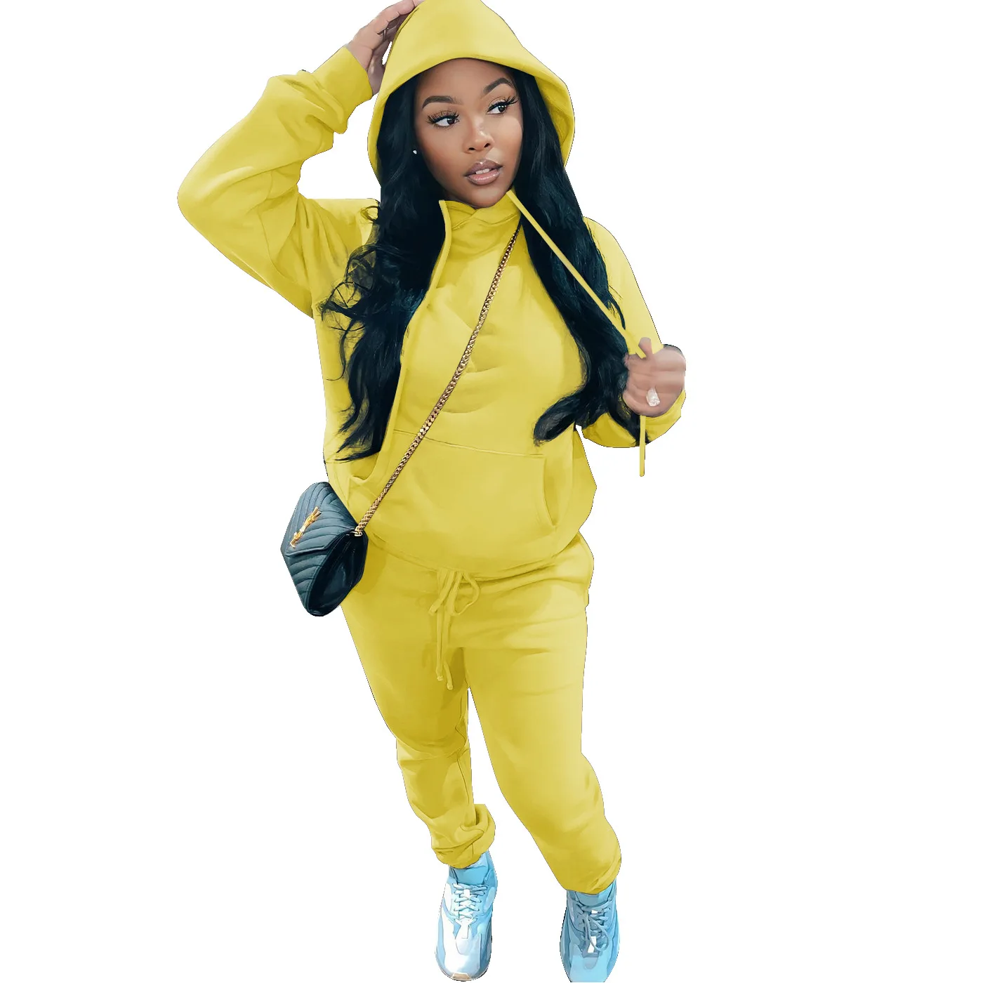 

Hoodie Two-piece Set Women Overall Hoodie + Bodycon Sweatpants 2022 Winter Sports Jogger Bulk Item Wholesale Lots
