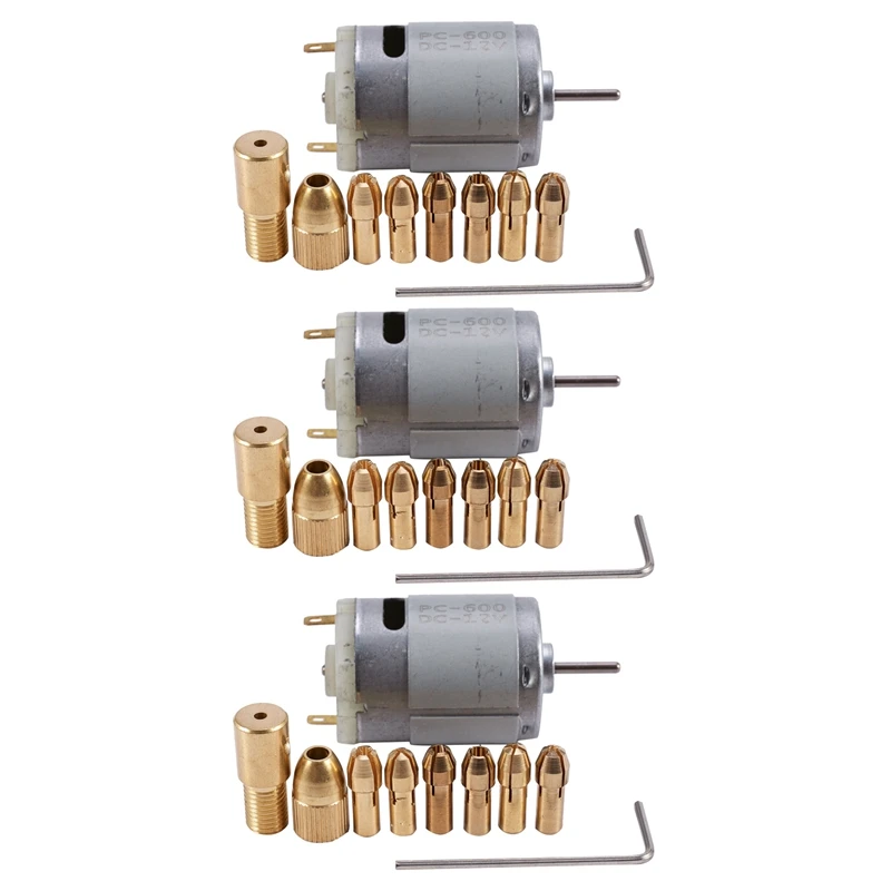 3Pc Dc 12V 500Ma Mirco Motor With 6Pcs 0.5-3.2Mm Drill Collet Electric Pcb Tool Set