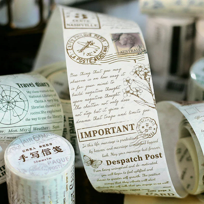 

Vintage Letters Newspaper Poetry Masking Washi Tape DIY Diary Junk Journal Decoration Label Material Sticker Album Scrapbooking
