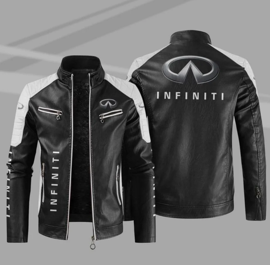 INFINITI car Logo New Pu Leather Clothes Men's Stand Collar Motorcycle Clothes Youth Autumn and Winter Large Size Jacket
