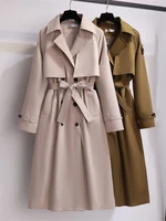 autumn women elegant casual solid trench coat office lady long sleeve windbreaker female fashion long overcoat