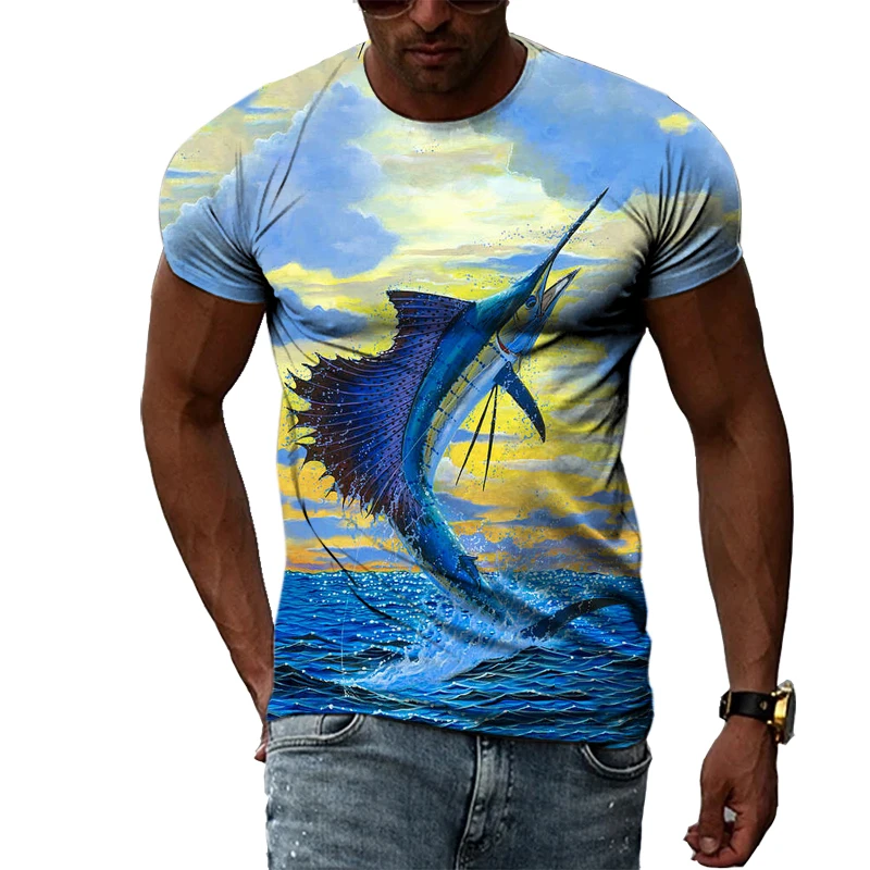 

Summer Personality Swordfish graphic t shirts For Men Hip Hop Casual short sleeve t-shirts Fashion harajuku Print streetwear Top