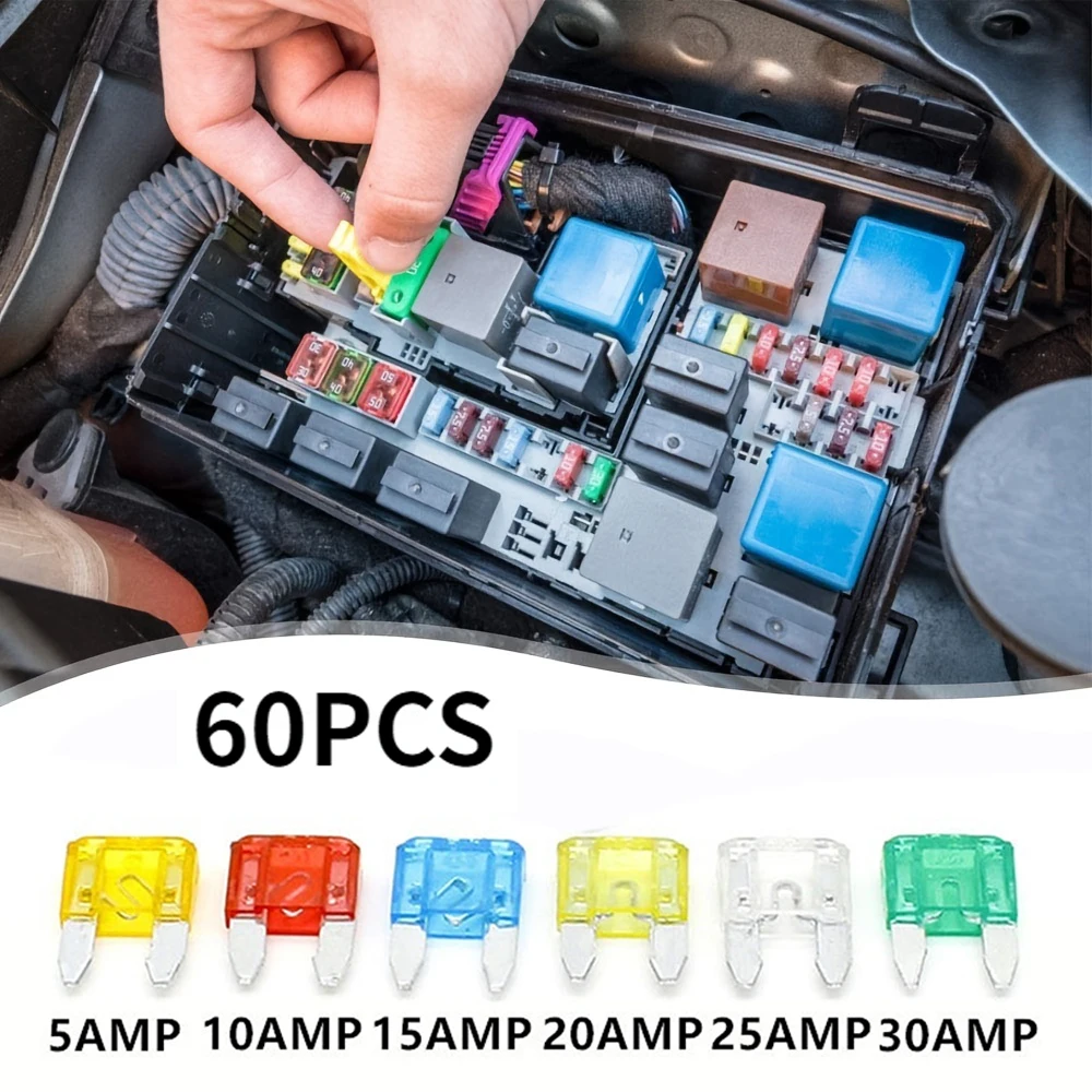 

60pcs/set Car Truck Fuse Assortment Kit Set 5A 10A 15A 20A 25A 30A Mixed Mini Blade Fuses in bags Auto Accessories