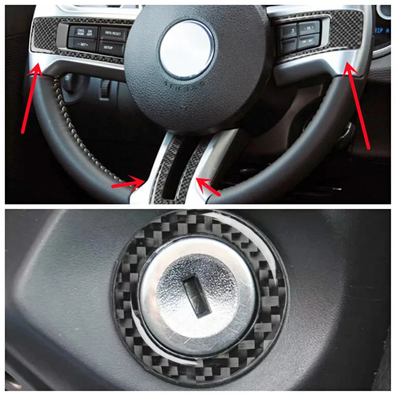 

Carbon Fiber Car Steering Wheel Start Key Hole Modification Stickers Cover Trim Strips For Mustang 09 Car Interior Accessories