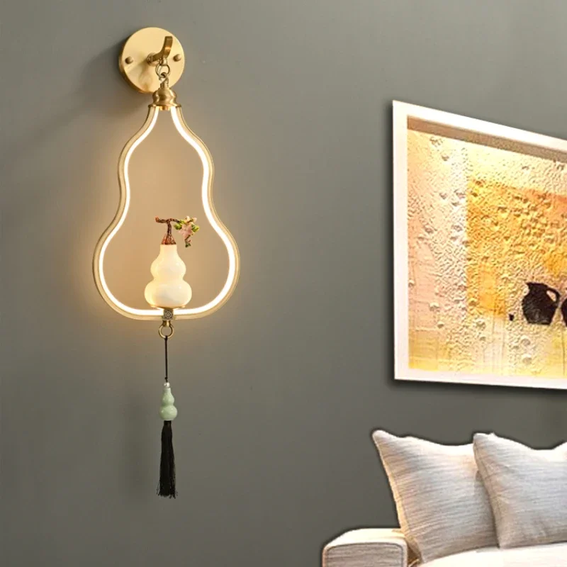 

Новый Медный настенный светильник в китайском стиле для гостиной, фоновое украшение для стены дзен, искусство в китайском стиле, лестница, вход, современный