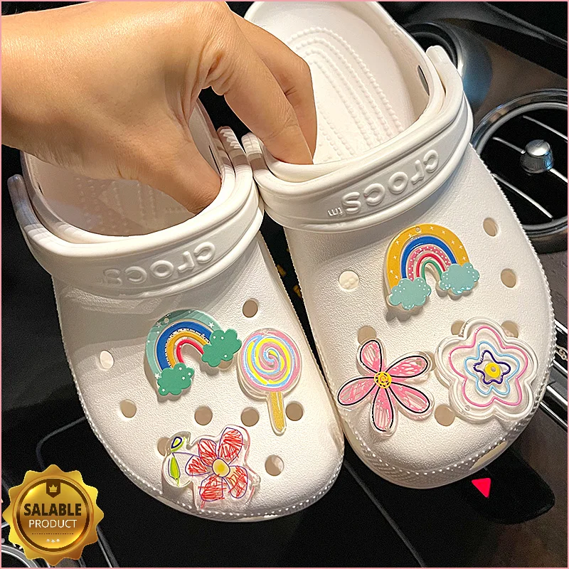 Cute Cartoon Shoe Croc Charms Pack DIY Shoe Decaration Accessories Chain Clog Flower Rainbow JIBS Hello Kids Boys Girls Gifts