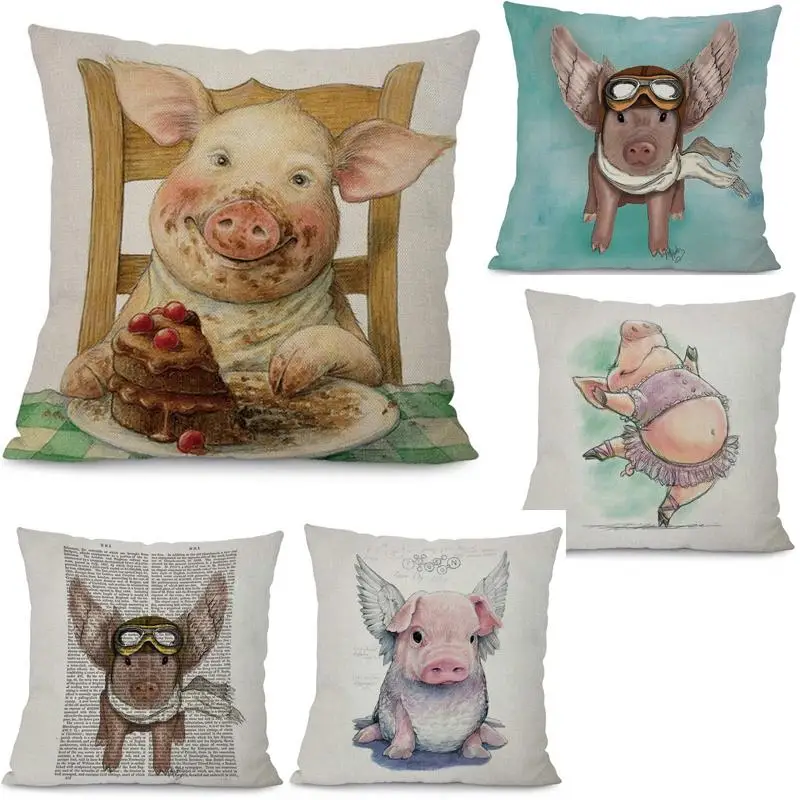 

Home Sofa Pillowcase Bedroom Decor Funny Pig Pillow Cushion Cover Cute Pig Pattern Cartoon Pillowcase