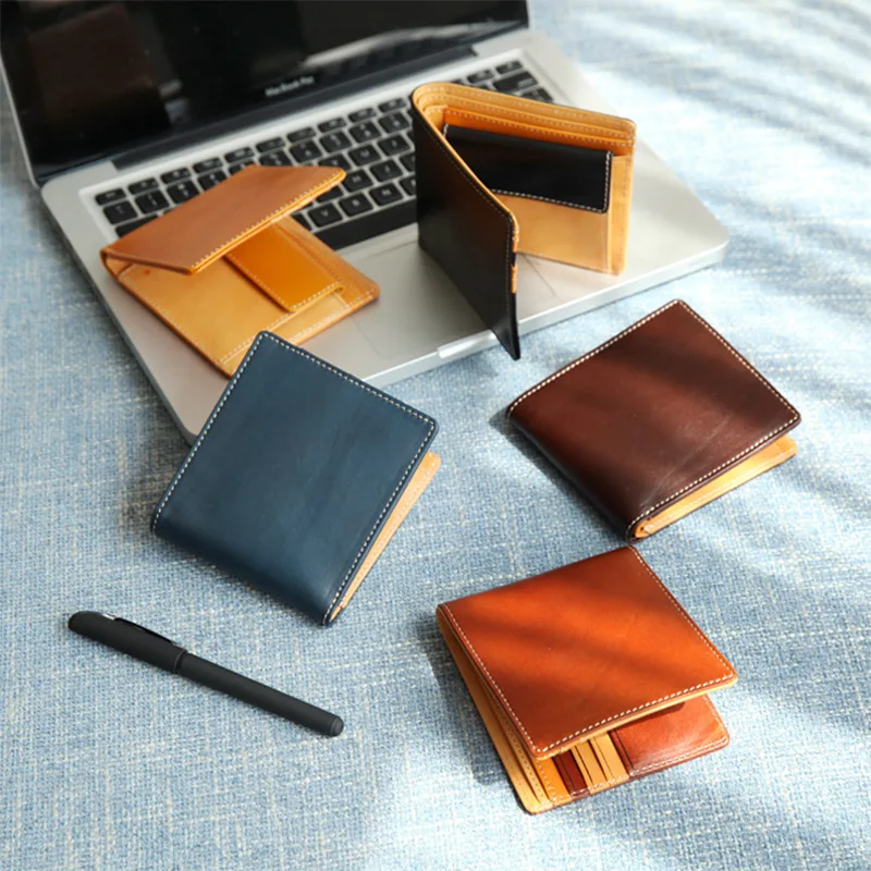 New Men's Wallet Handmade Japanese Leather Cowhide Men's Wallet Vegetable Tanned Leather Short Wallet