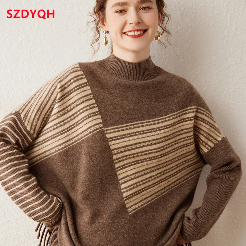 

Женский кашемировый свитер, теплый Свободный пуловер с круглым вырезом, вязаный джемпер большого размера, Осень-зима 2023