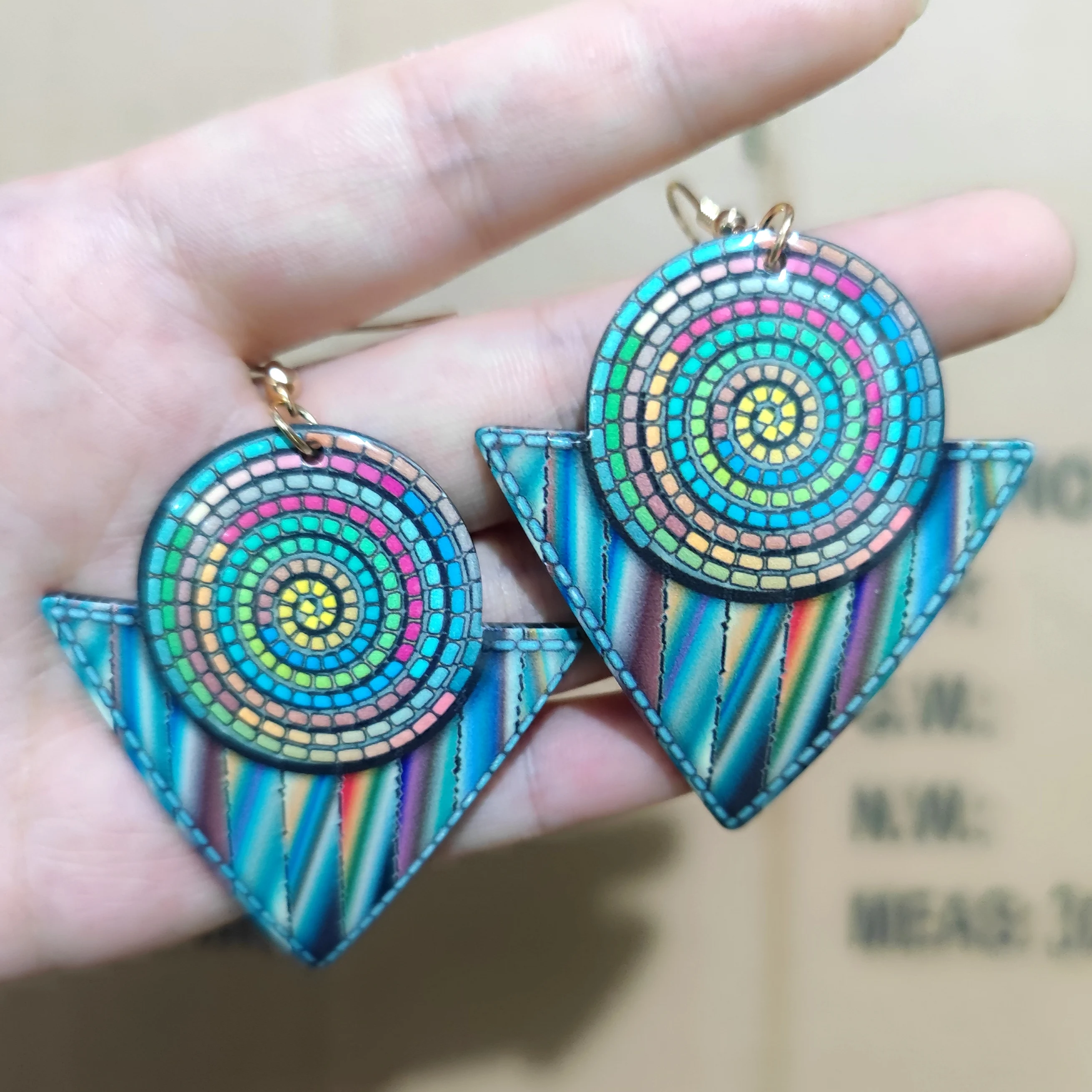 

Geometric Ethnic Flower Pattern Earrings Zebra Stripe Digital Painted Stripe Black White Checker Print Acrylic Hanging Earrings