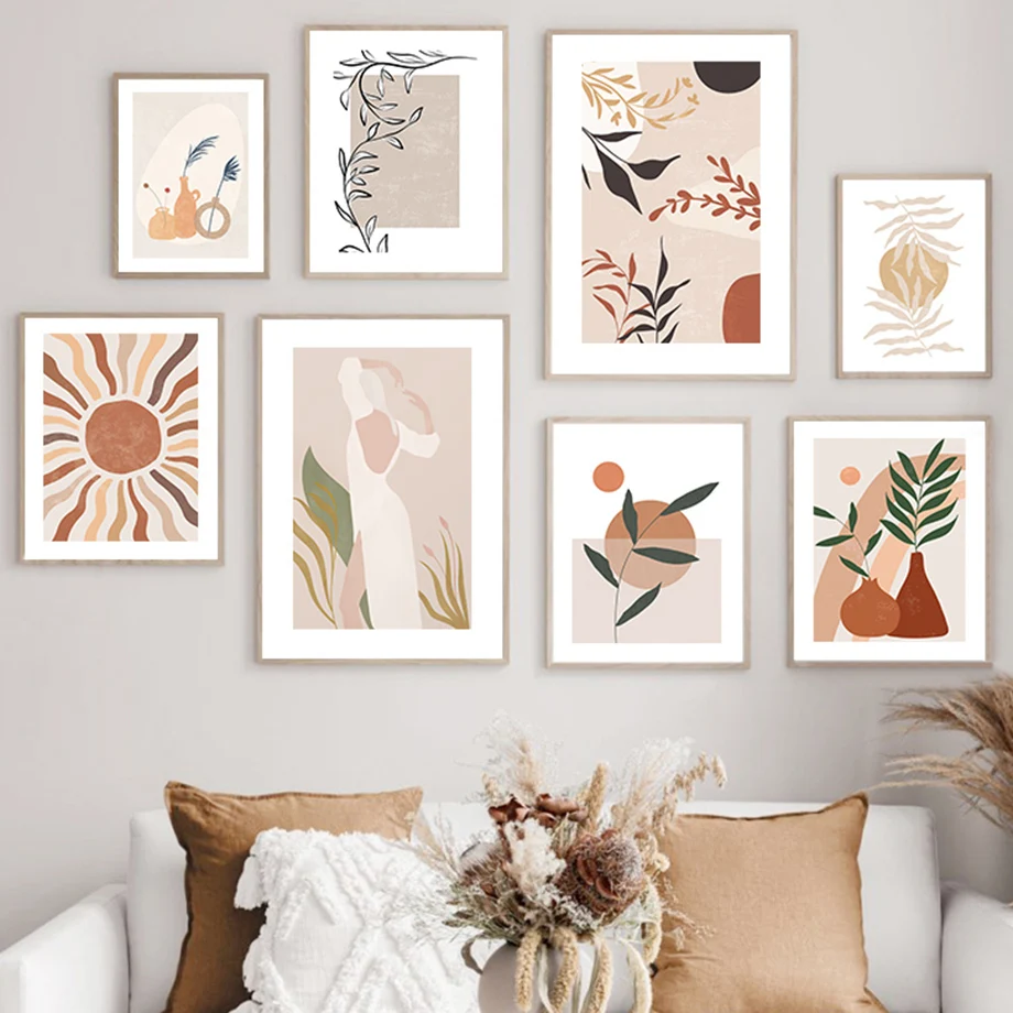 

Boho Woman Vase Sun Leaf Minimalist Abstract Wall Art Canvas Painting Nordic Posters And Prints Wall Pictures Living Room Decor