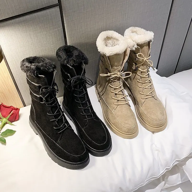 

Winter Warm Snow Boots For Women 2022 New Style Thickened Middle Boots Cotton Shoes For Women British Wind Non-slip Martin Boots