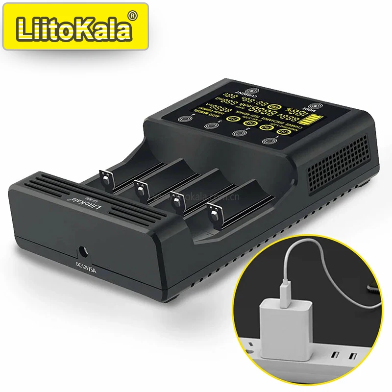 Фото Умное зарядное устройство LiitoKala Lii-600 для 18650/21700/26650/AA/AAA/Ni-MH/Li-ion, ЖК-дисплей, быстрая зарядка, 4-слотовый независимый №3