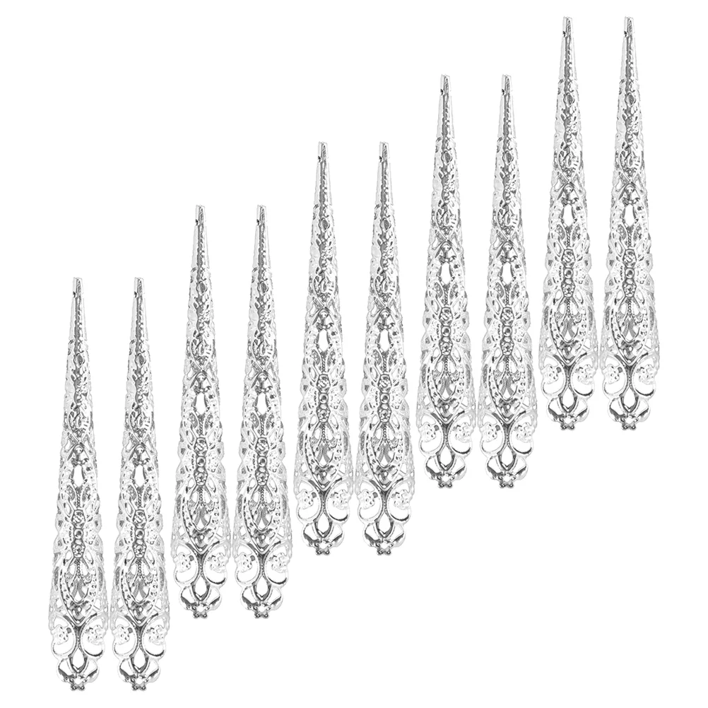 

10 Pcs False Nails Fingernail Set Man Mens Prom Suit Rings Decoration Iron Witch