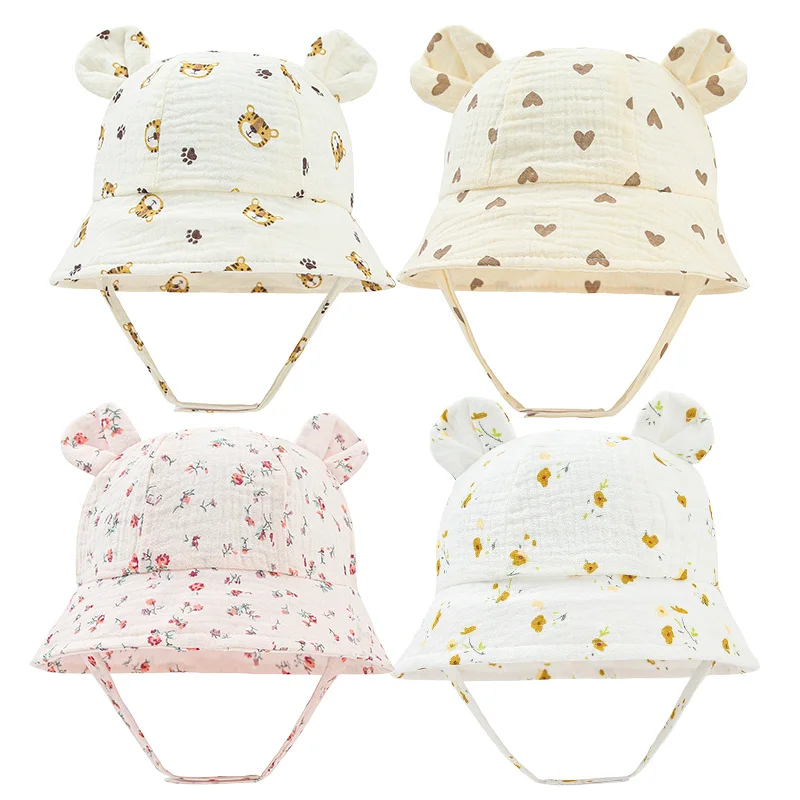 

Панама хлопковая для новорожденных, мягкая шляпа от солнца, с кроличьими ушками, для мальчиков и девочек, весенне-летняя