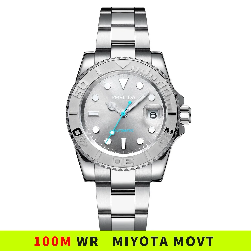 

HOT PHYLIDA 100m Water-resistant 40mm Men's Yacht Style Watch Automatic MIYOTA Mov't Sapphire Crystal Ceramic Bezel Insert