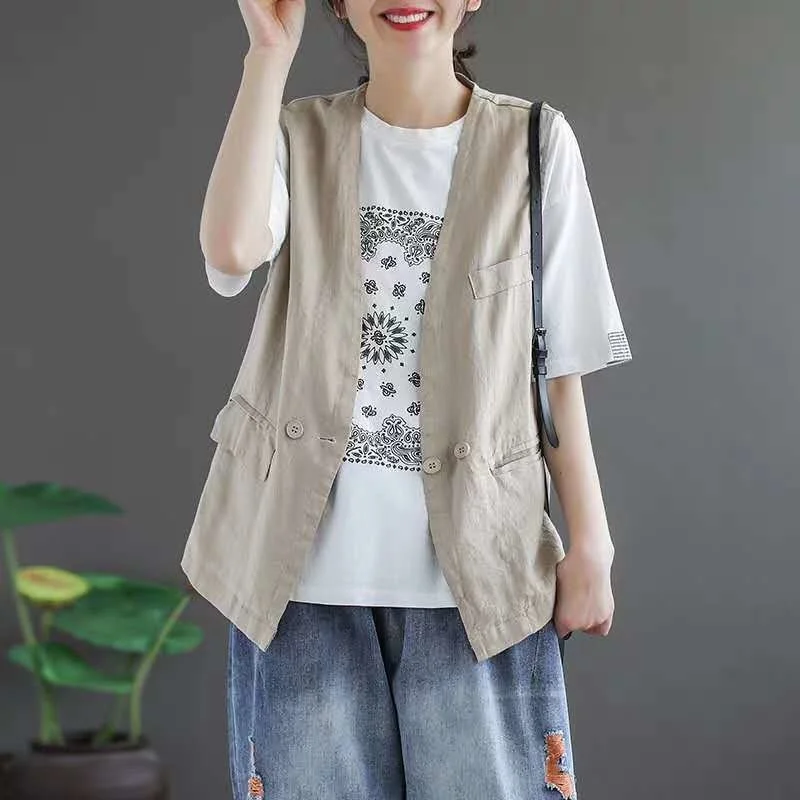 

Women Japanese Cotton Vest Business Offical Cute One Buttons Waistcoat Elegant Sleeveless Coat Outerwear Tops For Lady Chaquetas