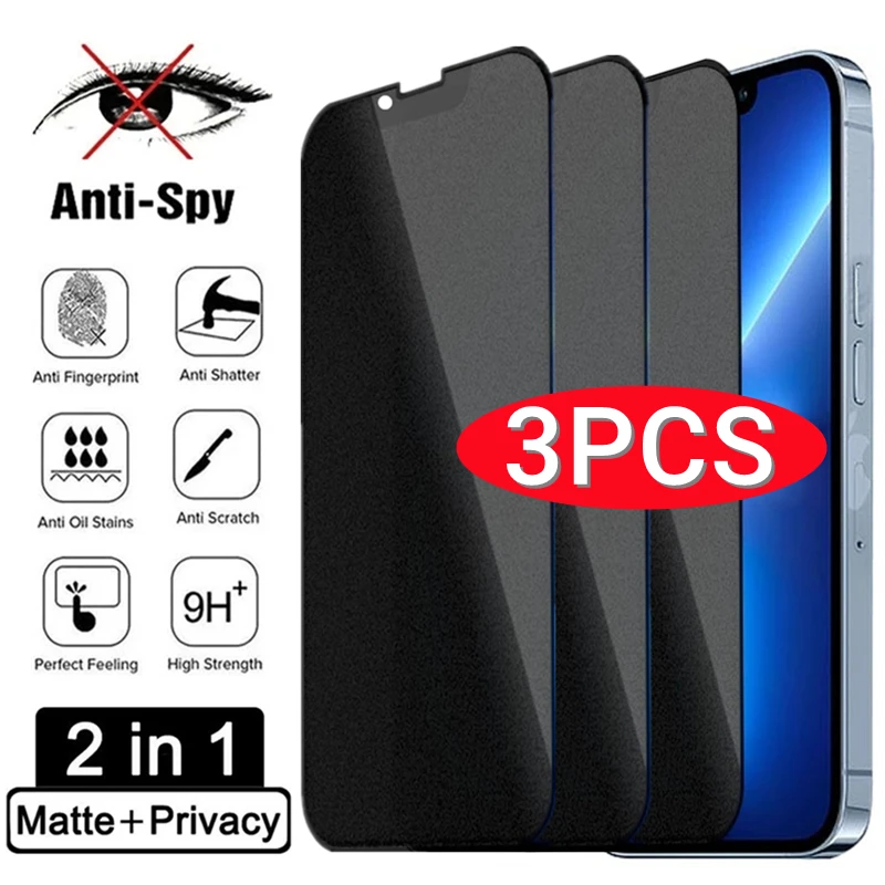 

3PCS Matte Privacy Screen Protector for iPhone 14 13 12 11 Pro Max 7 8 Plus Anti peeping Tempered Glass for IPhone X XR XS MAX