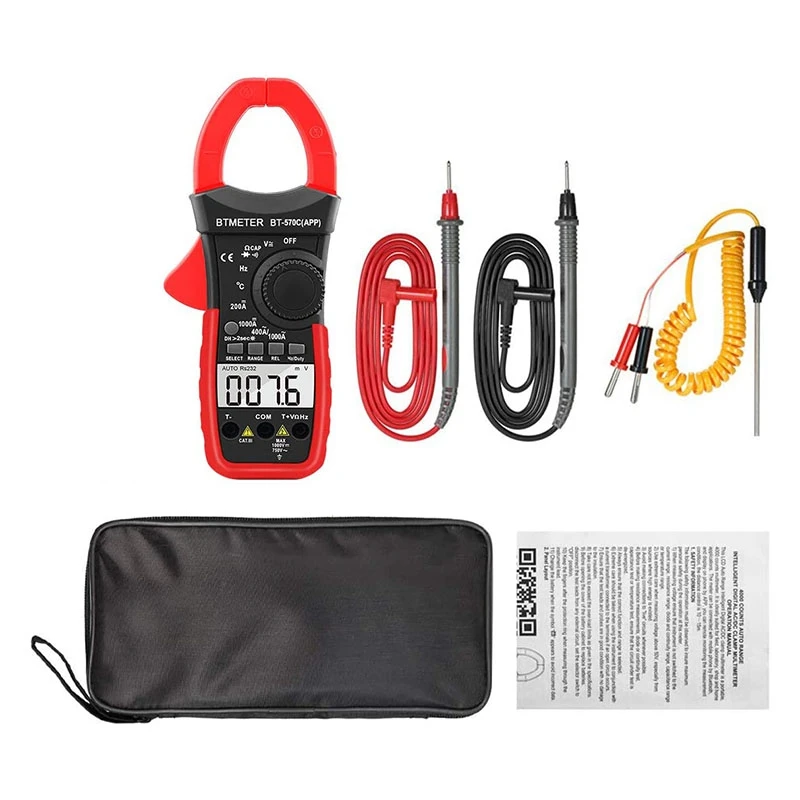 

BTMETER BT-570CAPP Digital AC DC Clamp Multimeter Auto-Ranging APP Bluetooth Measures Current, Voltage, Resistance, Capacitance