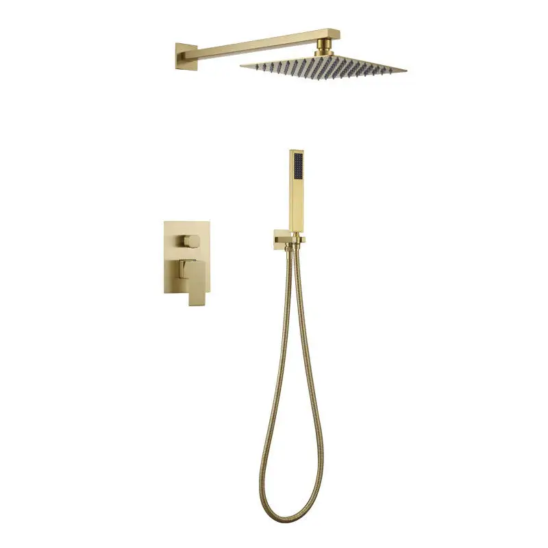 

Brushed Black Bathroom Shower Faucet Set Wall Mount Black 8''Rainfall Shower Head With Handheld Sprayer Bathtub Shower Mixer