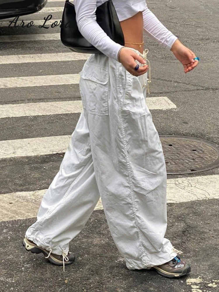 

Casual Baggy Wide Leg Sweatpants White Loose Low Waist Streetwear Punk Cargo Pants Womens Vintage Hippie Joggers Trousers Y2K