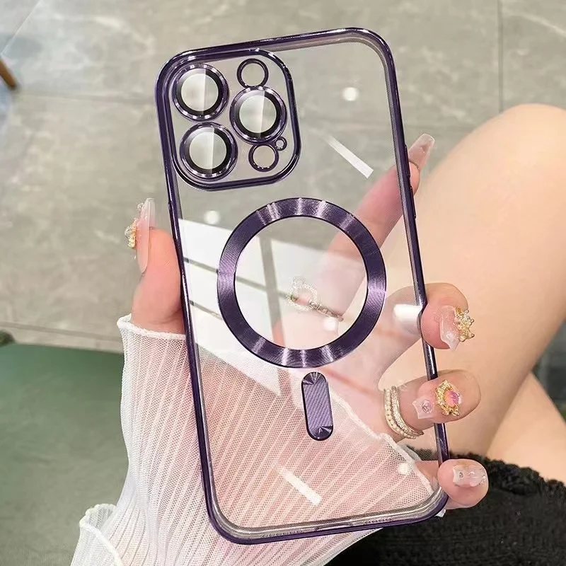 

Luxury Transparent Magnetic Wireless Charging For Magsafe Case For iPhone 14 Plus 13 12 11 Pro Max Soft Plating Silicone Cover