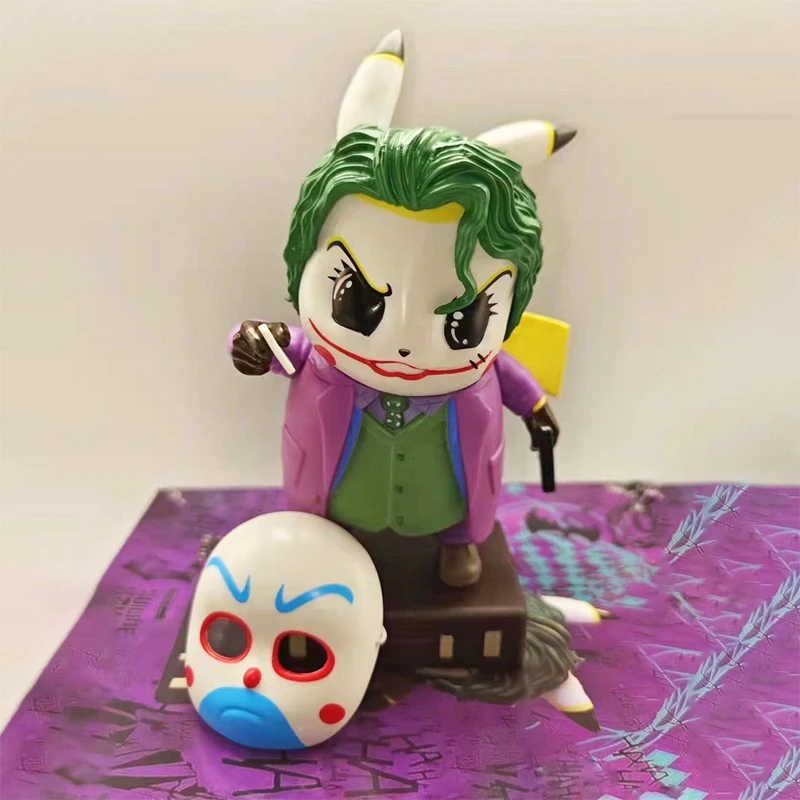 

Pokemon Pikachu Cosplay Batman Joker Mask Anime Figure 15cm PVC Kawaii Room Decoration Model Toys For Children Super Hero Gift