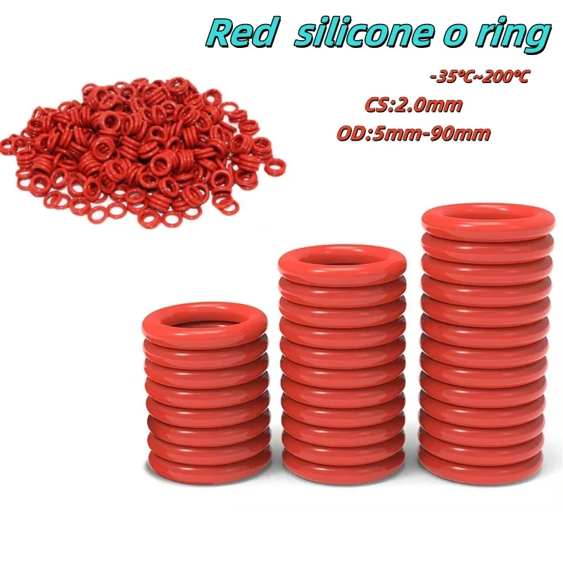 20-200 шт. уплотнительное кольцо VMQ, уплотнительное кольцо для кофеварки, уплотнительное кольцо, водонепроницаемая изолированная прокладка CS: 2,0 мм, внешний диаметр: 5 мм-90 мм