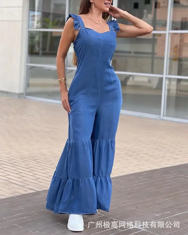 

Spring/summer 2023 New Hot Selling Casual Fashion Women's Wooden Ear Strap Commuter Horn Jumpsuit