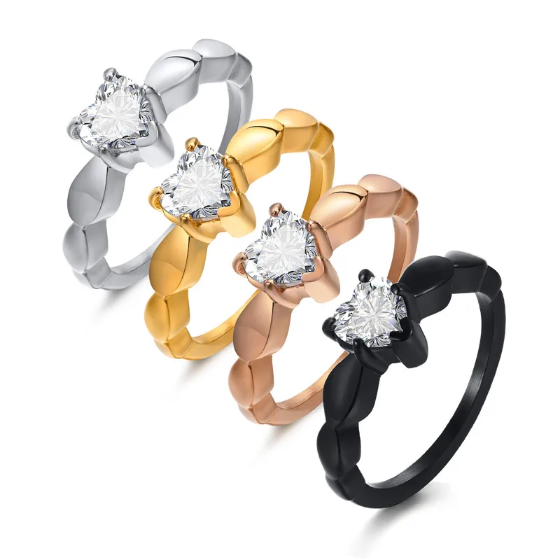 

KOTiK Cubic Zirconia Heart Ring for Women Gold Silver Color Stainless Steel Wedding Brand Promise Engagement Ring
