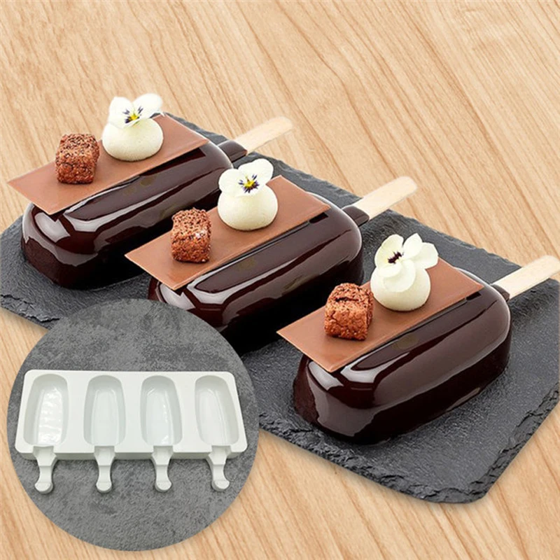 

4 Cell Silicone Ice Cream Mold Popsicle Molds DIY Food Grade Silicone Desser Chocolate Popsicle Cheese Cream Mold Kitchen Tools