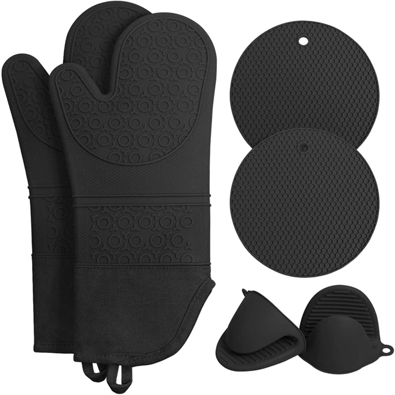 

Extra Long Oven Mitts And Pot Holders Sets: Heat Resistant Silicone Oven Mittens