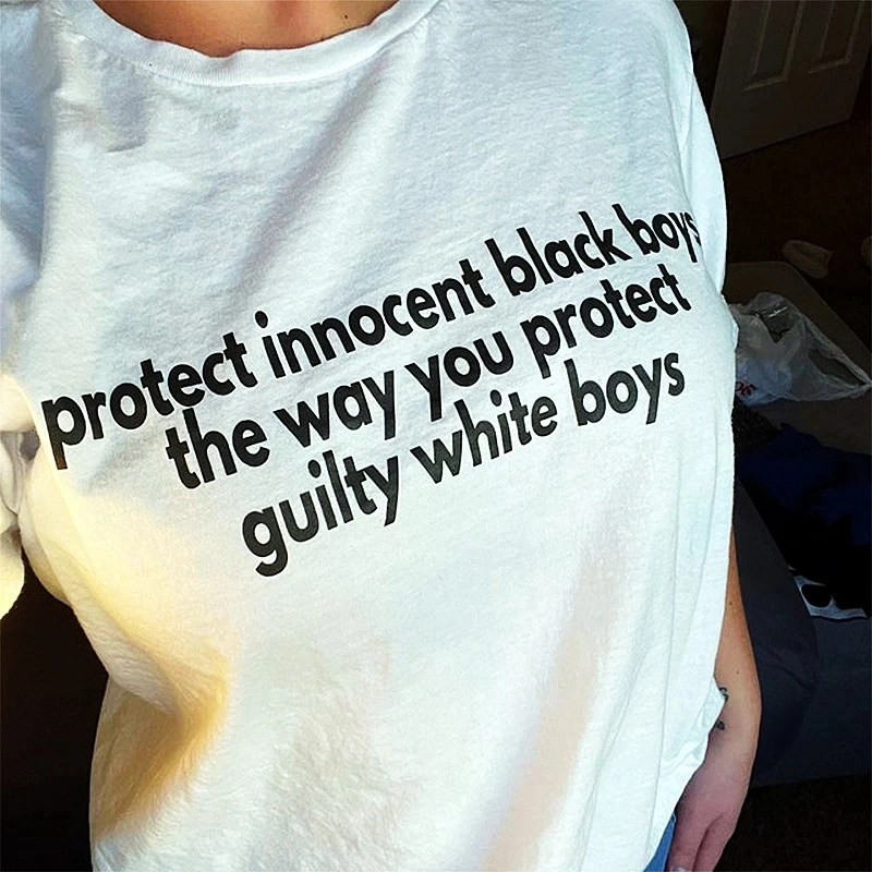 

Летние хлопковые футболки унисекс с коротким рукавом, защитные невинные черные футболки для мальчиков со слоганом и надписью, футболки с принтом из черных живых материалов