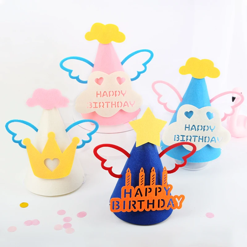 

Ins Crown Birthday Hat with Wing Stars Adult Children Felt Party Hats Party Decor Kids Accessories Happy Birthday Decoration