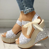 ins hot lace leisure women wedges heeled women shoes 2022 summer sandals party platform high heels shoes woman