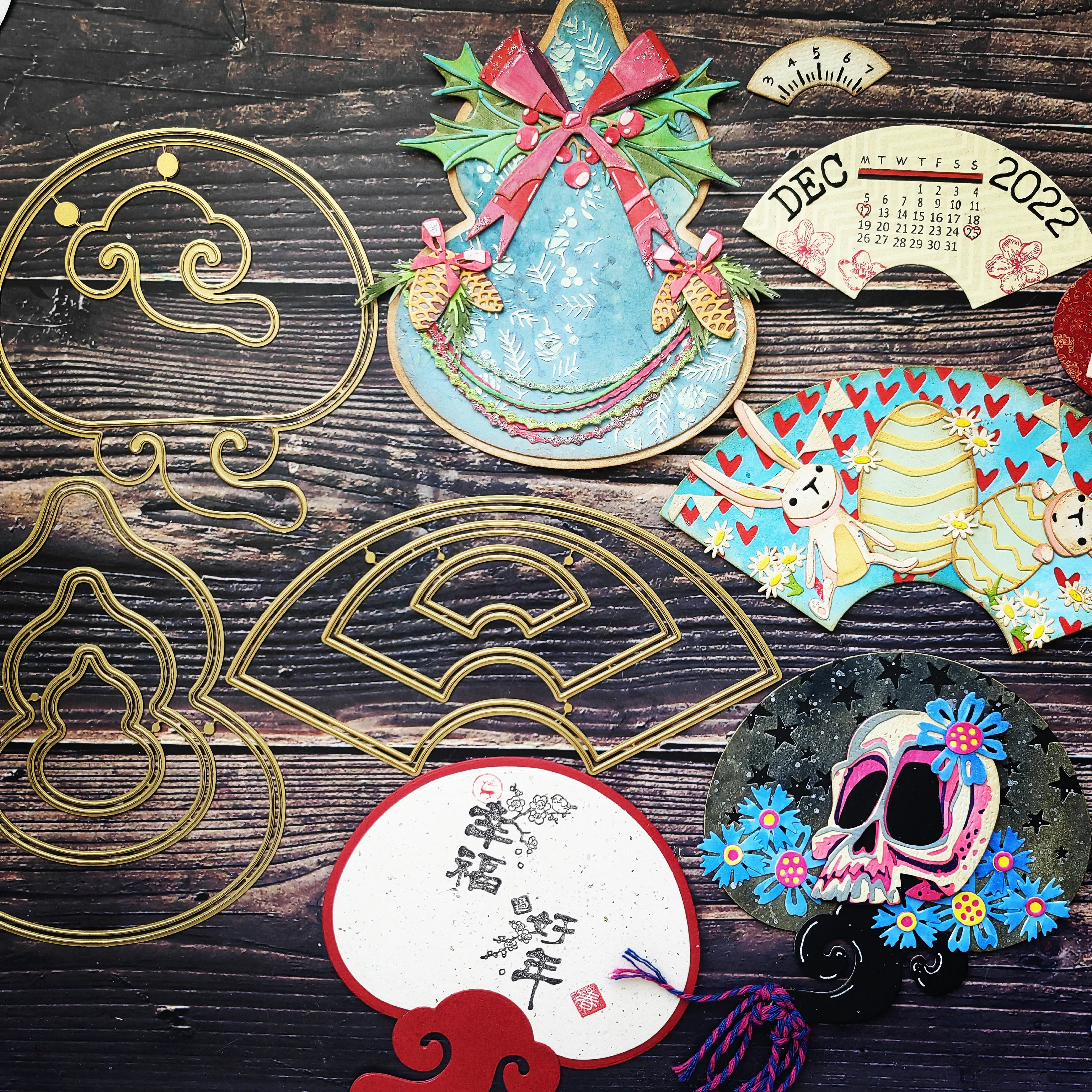 

MK007 Chinese Style Auspicious Gourd Cloud Fan Round Fan Tag -Thinlits Cutting Dies for JunkJournal Scrapbooking Paper DIY
