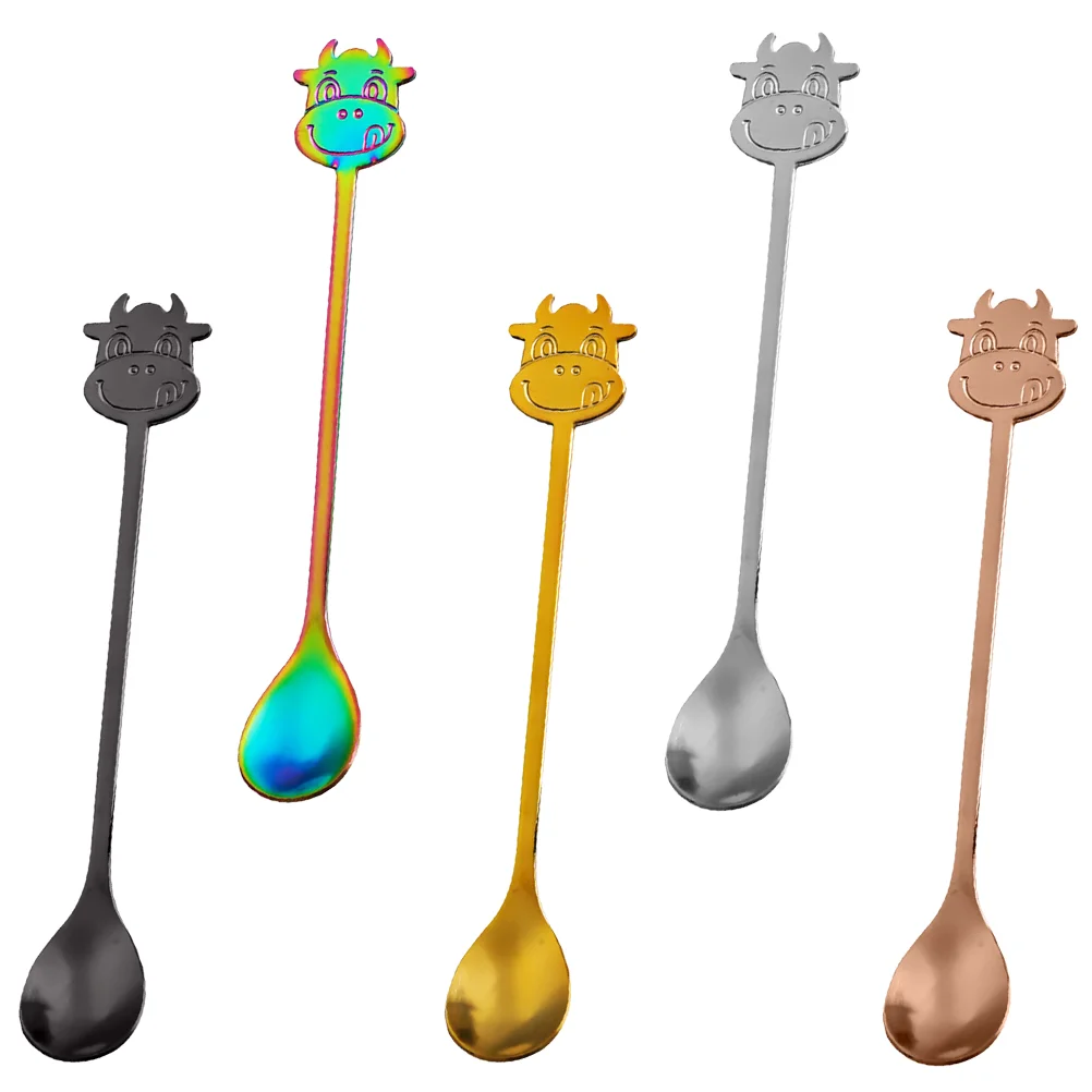 

5pcs Multipurpose Cow Design Spoons Crafted Coffee Spoons Delicate Dessert Spoons