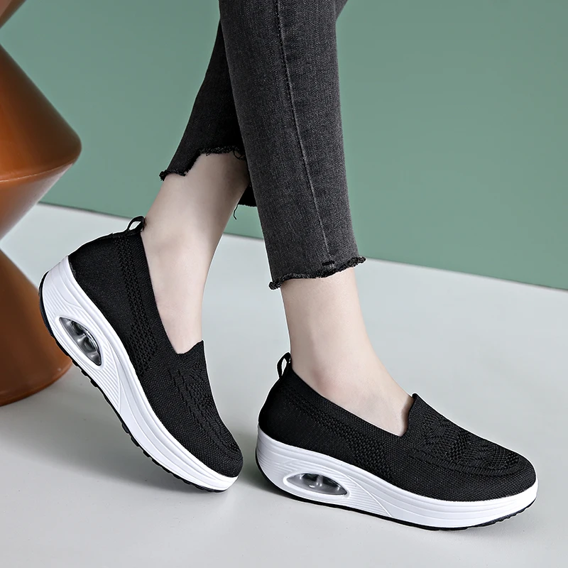 Summer 2023 Women Wedges Heeled Loafers Woman Breathable Flats Casual Shoes Luxury Ladies Female Slip-on Tenis Shoes Moccasins