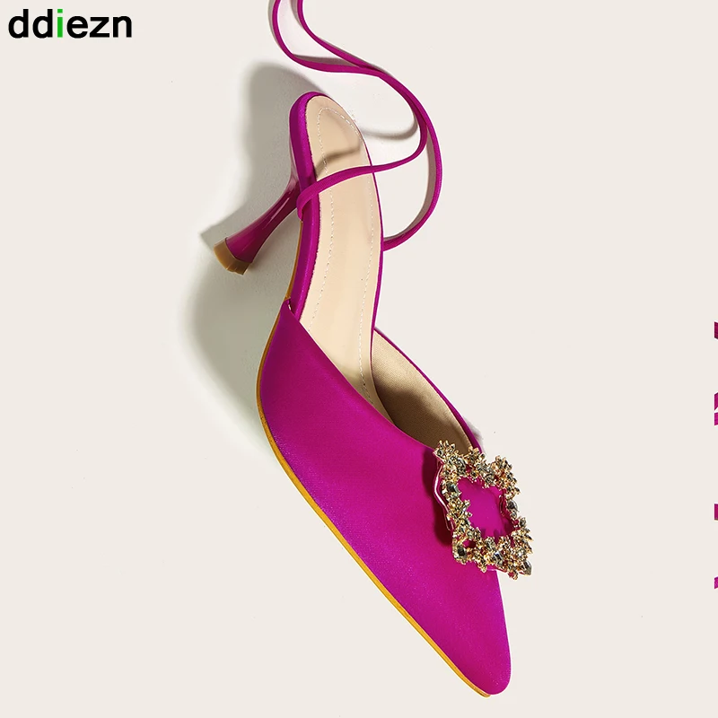 

2022 New Women Pumps Thin High Heels Party Ladies Shoes Women Sandals Pointed Toe Cross-Tied Summer Casual Outside Female Shoes