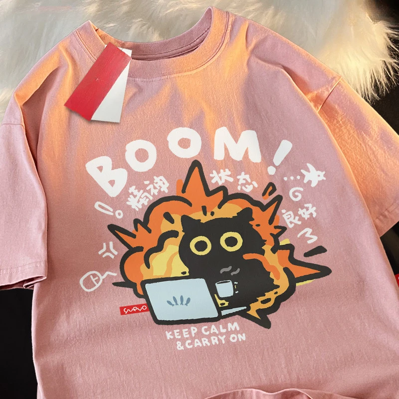 Женская футболка с короткими рукавами и забавным принтом Crazy Work Explosion Cat мужская