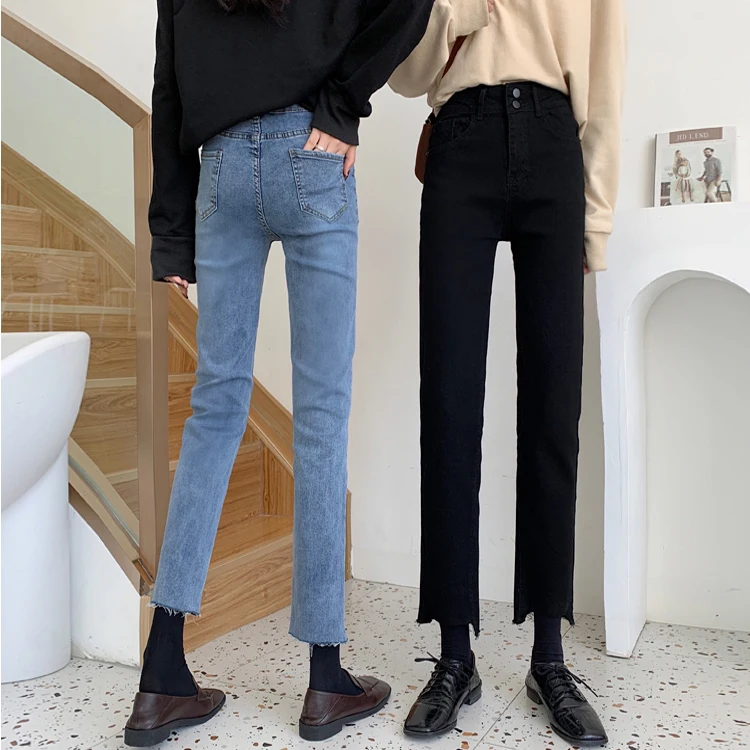 N2628   The new high-waisted slim stretch-ripened cropped cigarette straight-leg jeans
