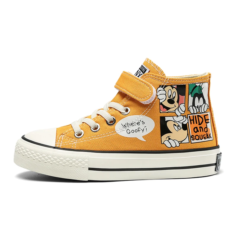 Hot Sale Fashion Cute Cartoon Kids Sneakers Yellow Children Canvas Sneakers Boy Girl High top Canvas Shoes basket enfant fille