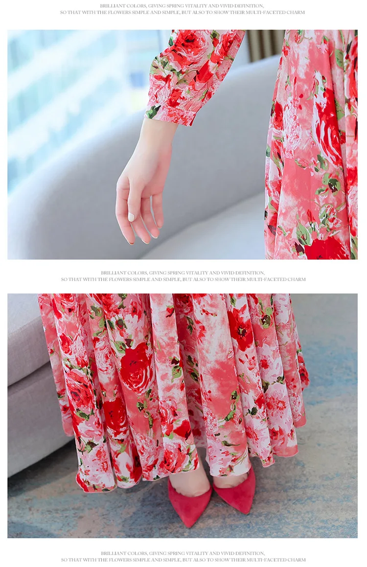 Midi Dress  For Women 2023 Spring Long Sleeve Vestidos Elegantes Fiesta Chiffon Casual Floral  muslim maxi dresses for women