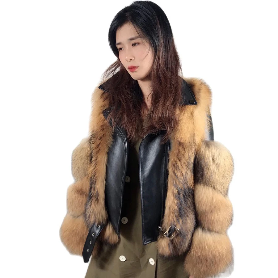 Real Fox Fur Coat Women Real Fur Coat Natur Fox Fur Biker Jacket Overcoat Fur Jackets For Women Fur Coat Women Raccoon Jacket