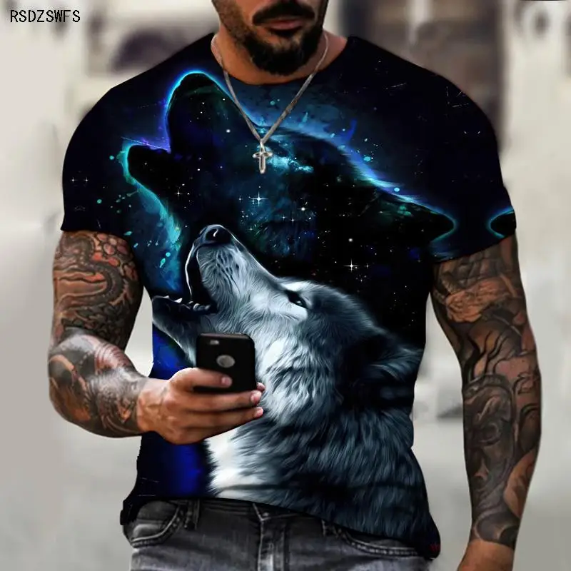 

Howling Wolf Men 's 3D Printing Pattern Men 's Shirt Round Neck T-shirt Technology Casual Clothing Super Large Size S-6X