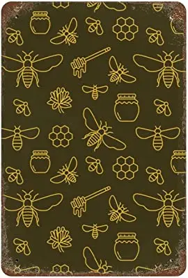 

Yellow Bee Welcome Metal Tin Sign Iron Poster Hanging Painting with Rust Vintage Wall Decor