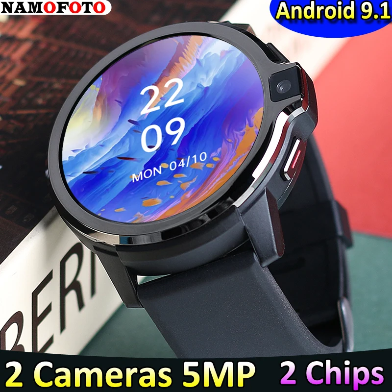 

NAMOFOTO 4G LTE Smart Watch Men 1.6'' 4+64GB 400*400 Dual Cameras 5MP 2 Chips Android 9.1 GPS SIM Card Wi-Fi Hotspot Smartwatch