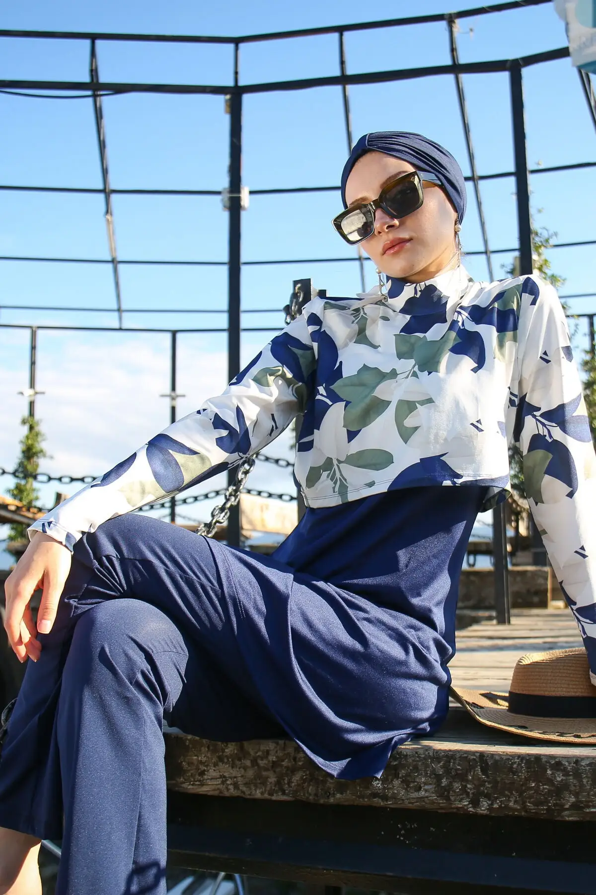 

Muslim Women's Veiling Swimwear Dress Fully Covered Hijab Swimsuit Navy Blue Burkini Full Covered New Season Sea Pool Turkey