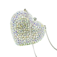 designer heart shape ab silver shinny luxury clutch bag women banquet purse mini shoulder evening handbag