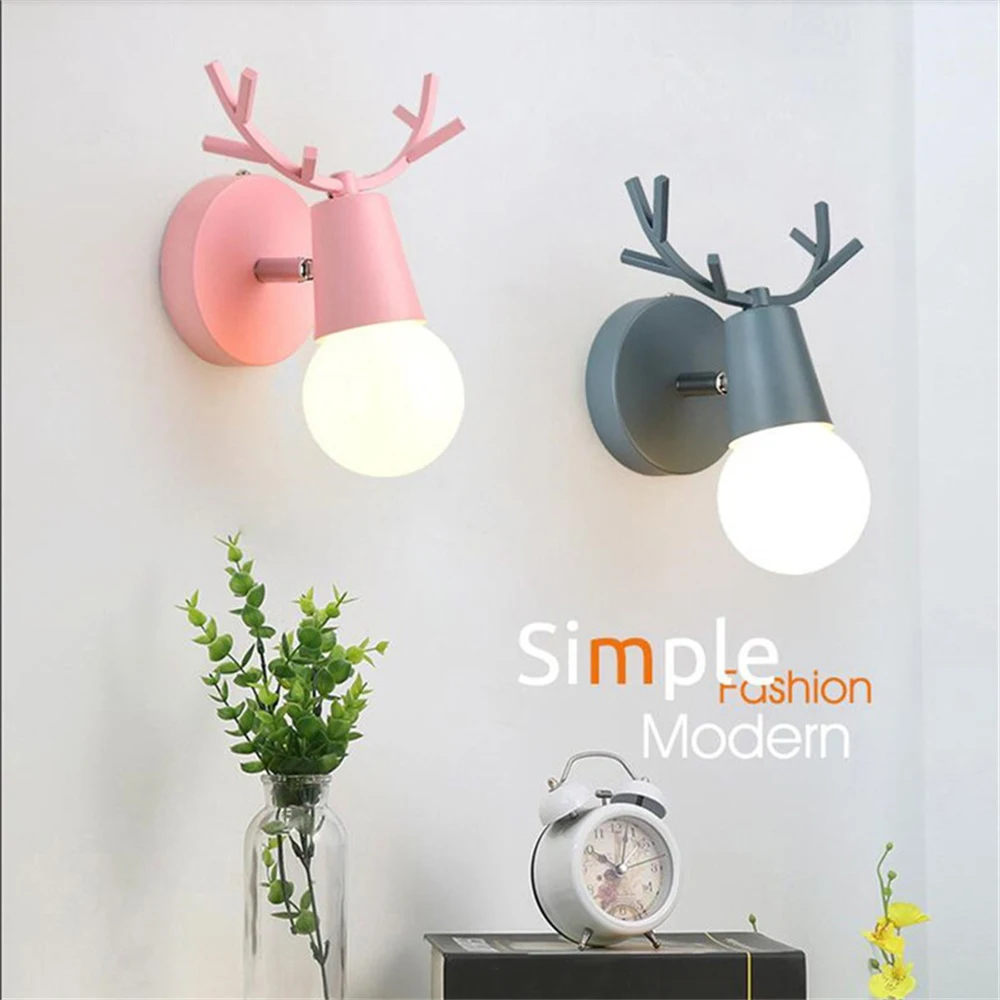 

Nordic Adjustable LED Wall Lights colorful macaron Antlers wall lamp Bedroom Sconce Mounted Children room Decor Lighting Fixture